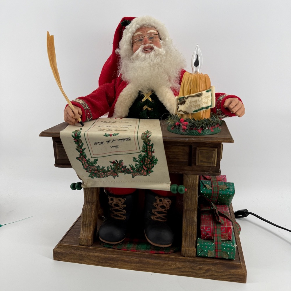 Traditions VTGS 90s Animated Writing Santa Claus Figure Large Desk Candle Decor